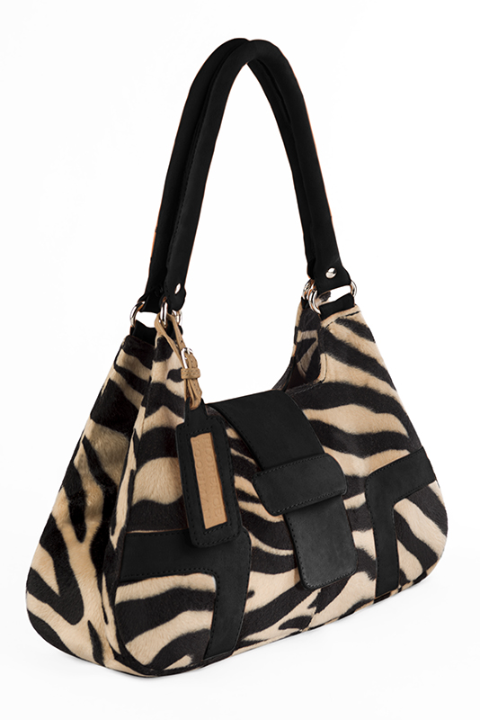 Safari black women's dress handbag, matching pumps and belts. Top view - Florence KOOIJMAN